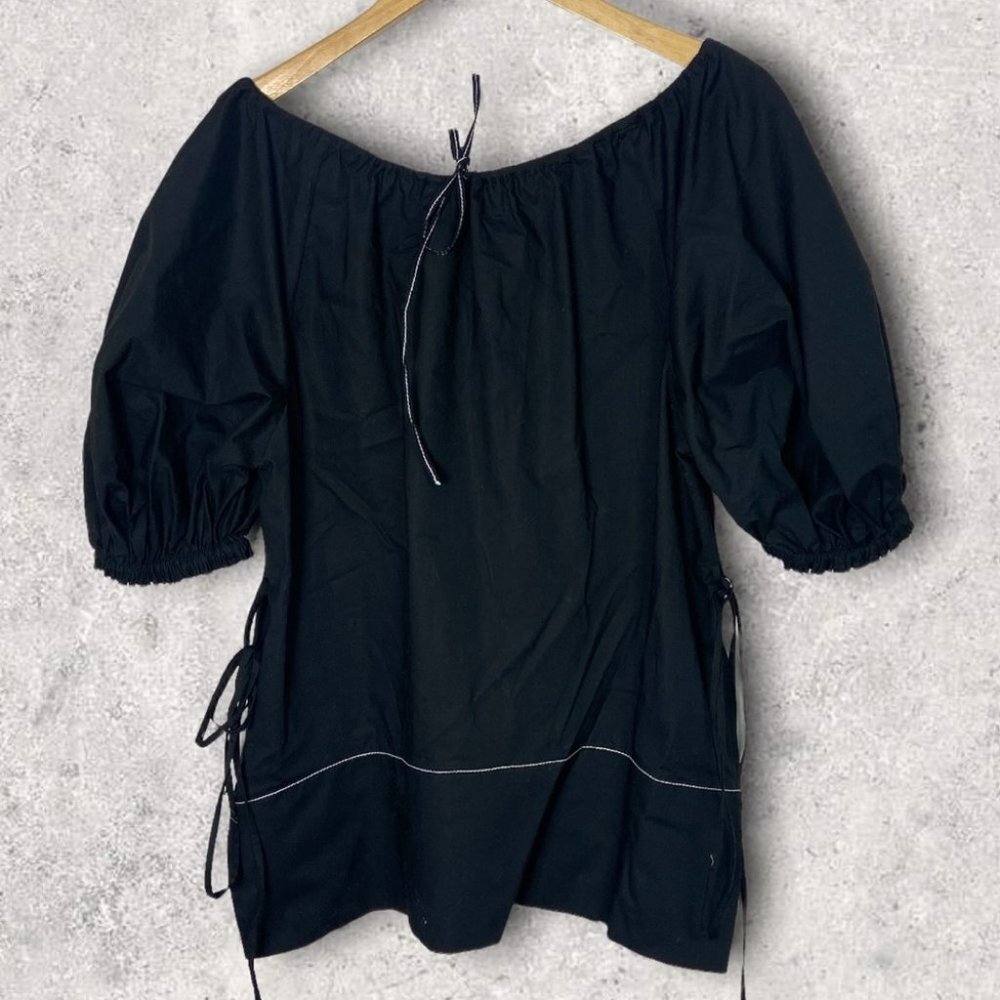 NEW Proenza Scouler Black Puff Sleeve Poplin Top Contrast Stitching Minimalist 2 - Picture 7 of 15